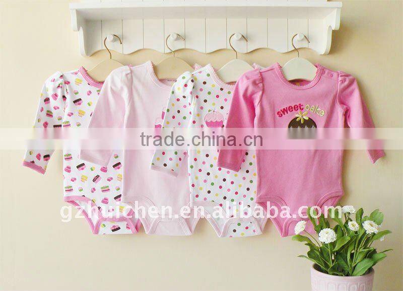 mom and bab 2012 sping baby romper 100% cotton embroider long sleeve bodysuit