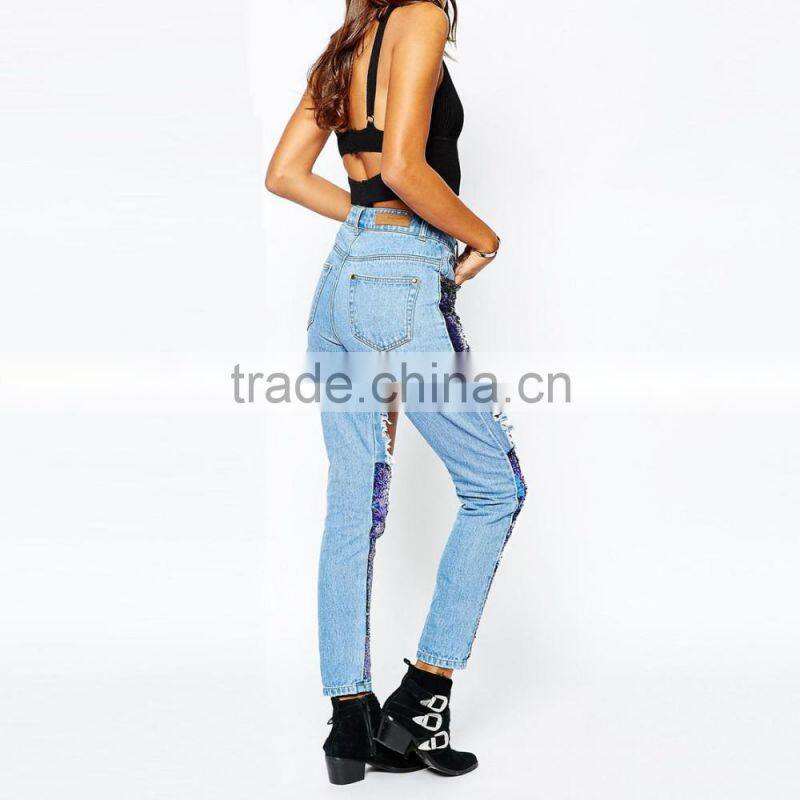 hot sex funky bling bling hollow out damaged jeans for girls