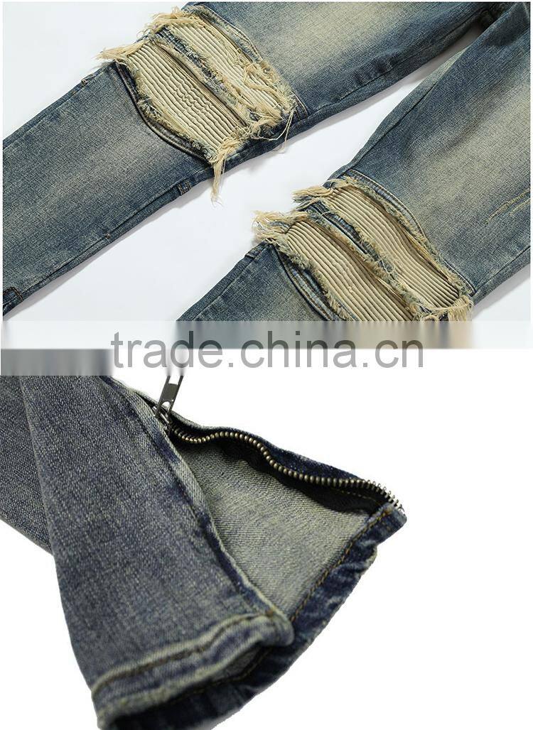 New model men's distressed urban star biker denim jeans pants men slimming skinny used motocycle jeans