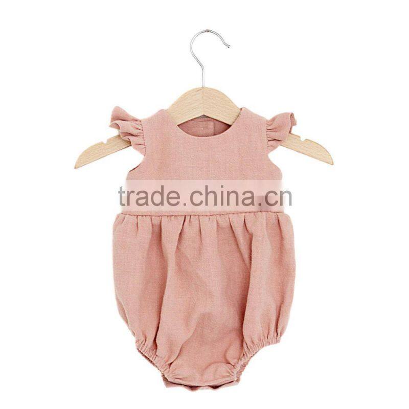 Newborn Baby Boutique Wear Clothes Baby Girls Plain Blue Jumpsuit Toddler Ruffle Design Romper Wholesale