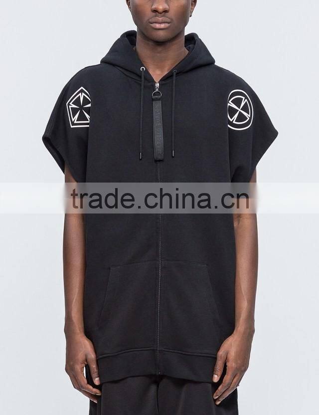 2017 wholesale gym sleeveless hoodie zip up sleeveless zip hoodie