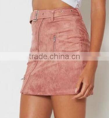 Runwaylover 130 Europe And American Style Ladies High Waist Suede Mini Skirt With Zipper