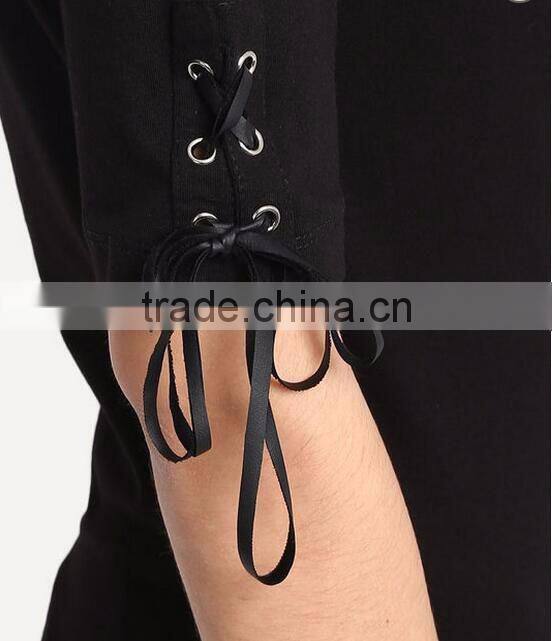 OEM lady blank t-shirt women tie up sleeve t shirt with wholesale price china