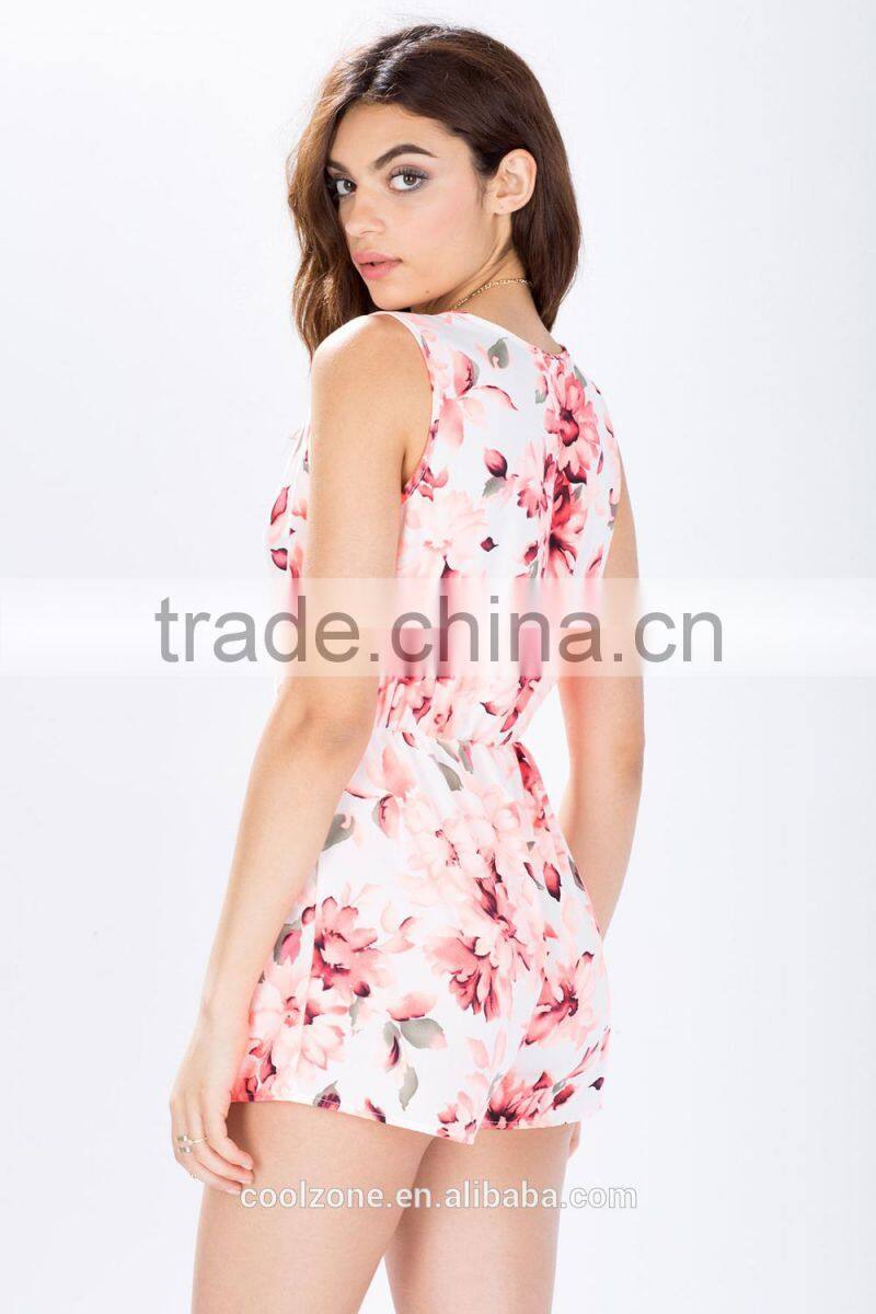 Surplice top high-waist shorts beautiful printing baby romper