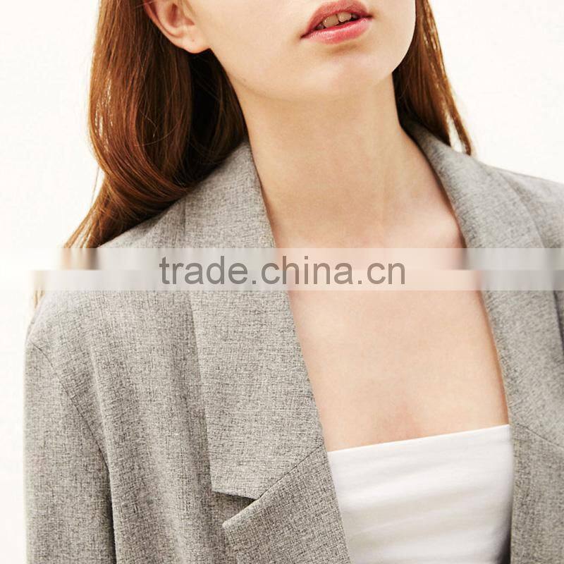 Career ladies medium length loose fit solid linen spring blazers womens
