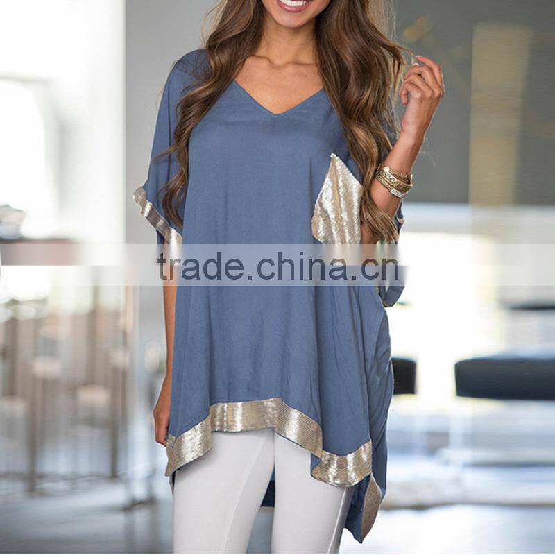 2017 summer ladies Asymmetrical cotton short sleeve