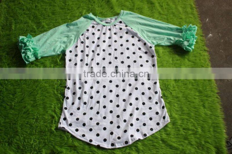wholesale baby girl raglan sleeve shirt boutique cotton shirt polka dot with solid color baby girl ruffle matches shirts