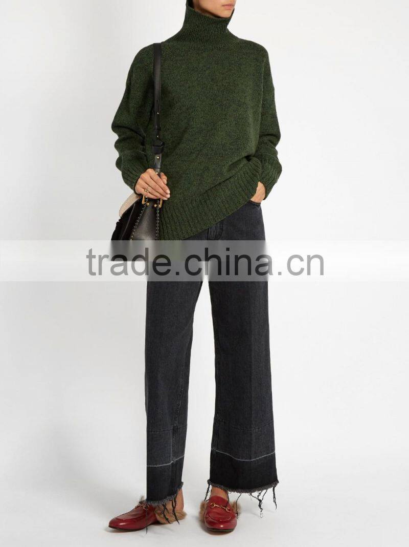 High Quality Custom High Neck Green Sweater Women 2017
