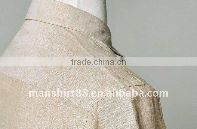 mens linen slim fit beige long sleeve dress shirt