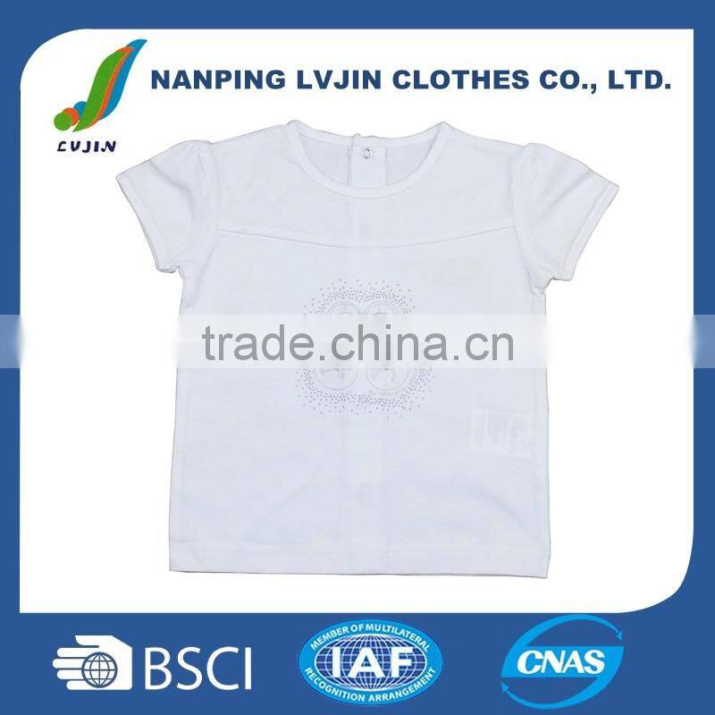 Baby Plain White Girls' Basic Short Puff Sleeve Round Neck T-Shirt Wholesale