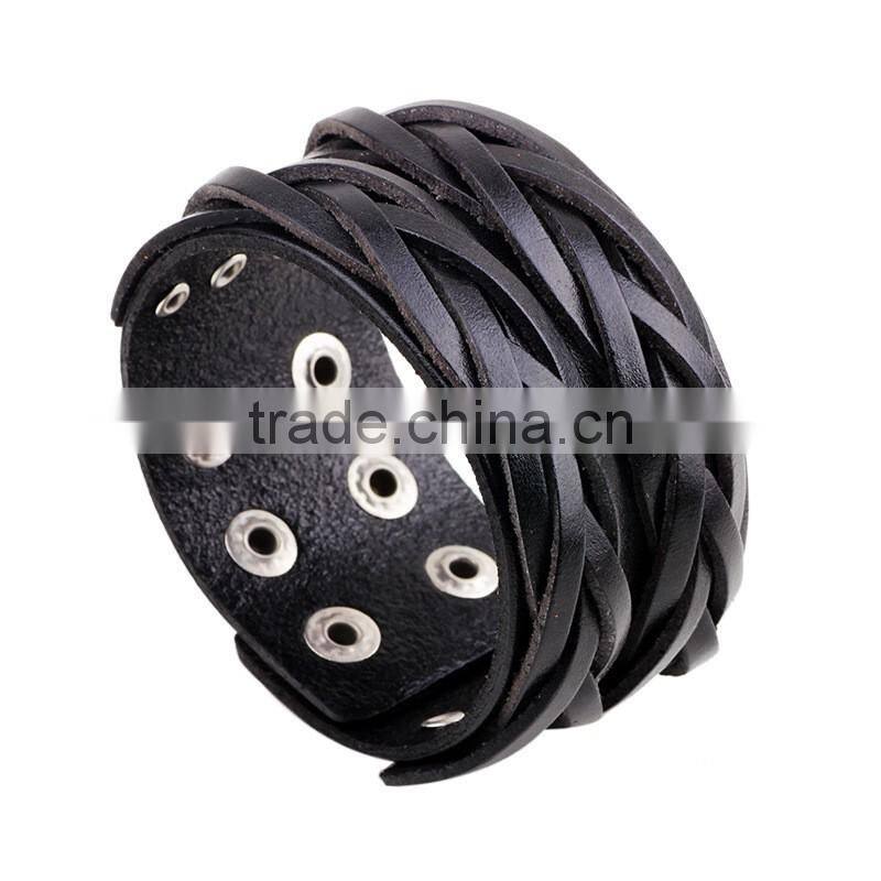 Punk Braided Leather Wide Cuff Bracelets for Unisex Jewelry Accessories Wristband