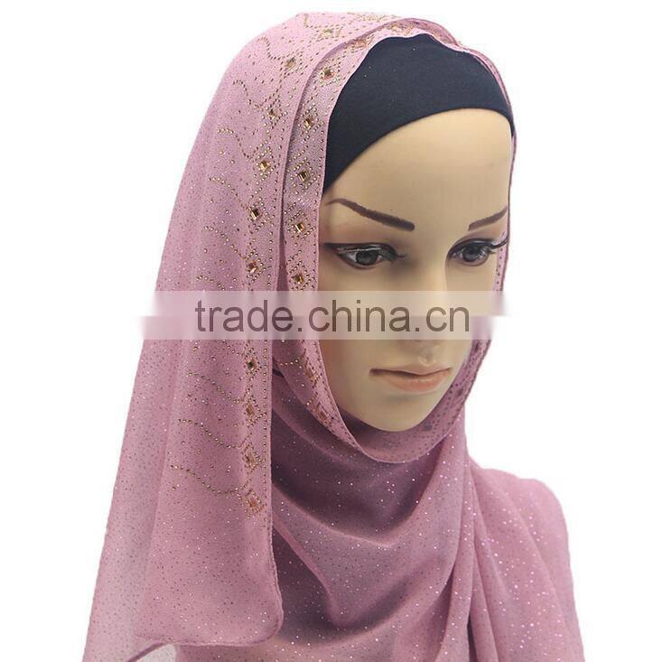 hot sale muslim chiffon hijab scarf with glitters and rhinestone women fashion headscarves