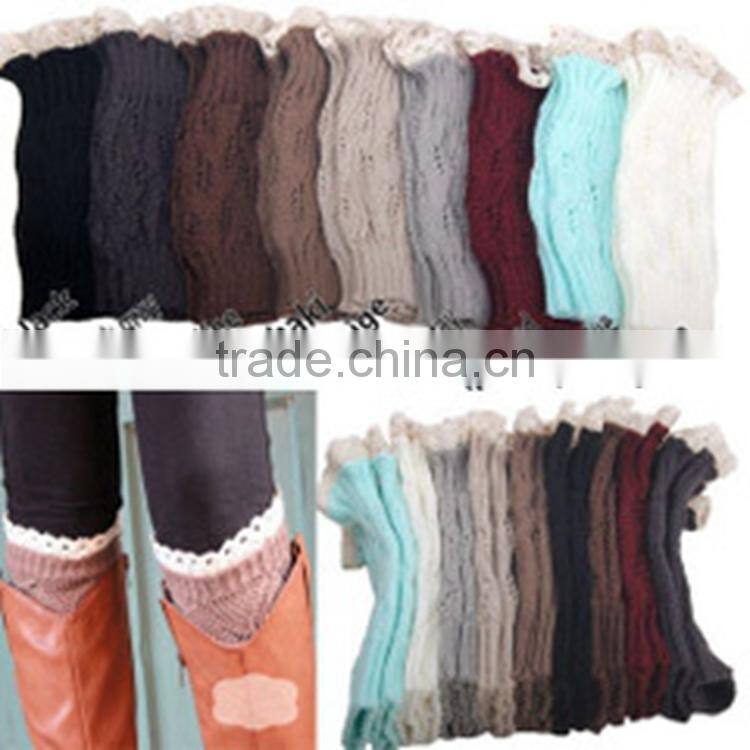 Hot Brown Women Knitting Snowflake Deer Shape Footless Knee Socks Leg Warmer