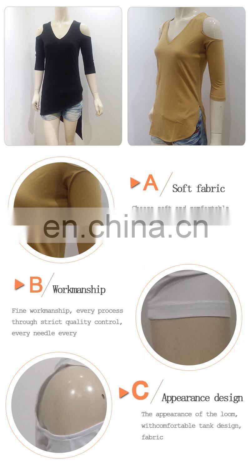 Women Off The Shoulder Long T-Shirt Wholesale Design Irregular Hem Blank T-Shirt