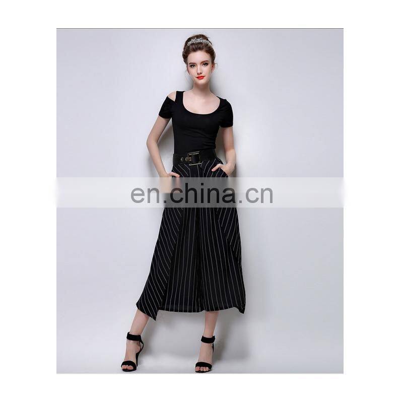New fashion dress temperament strip pattern empire loose pants for women wear