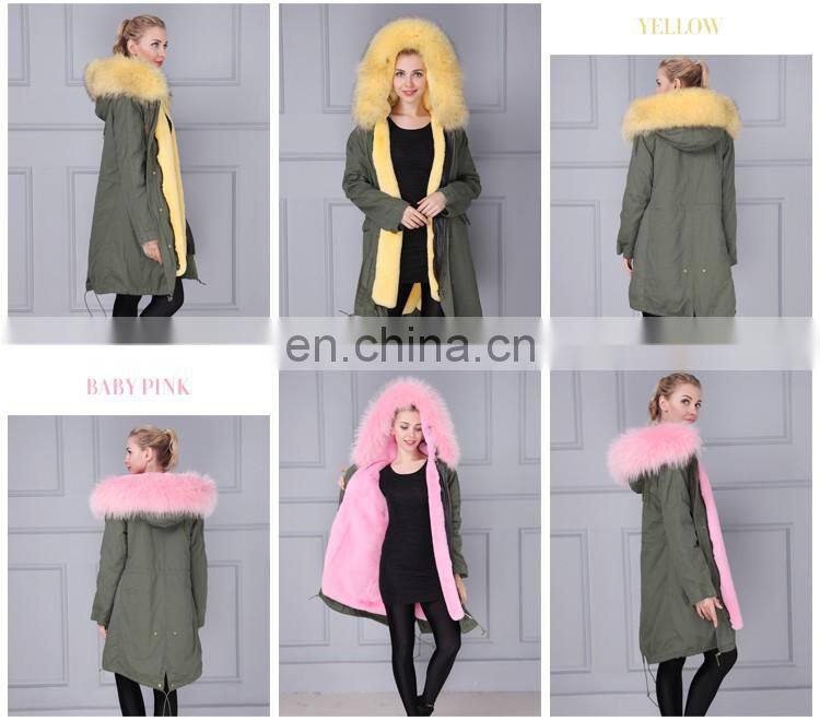 Korea style women hooded fur parka fur raccoon jacket with low price