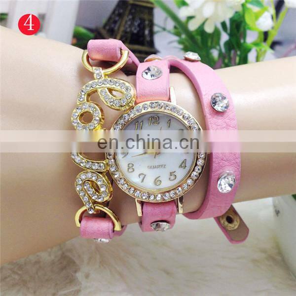 2014 Wholesale Cheap Vintage Leather Wrist Watch 3-stand bracelet watch
