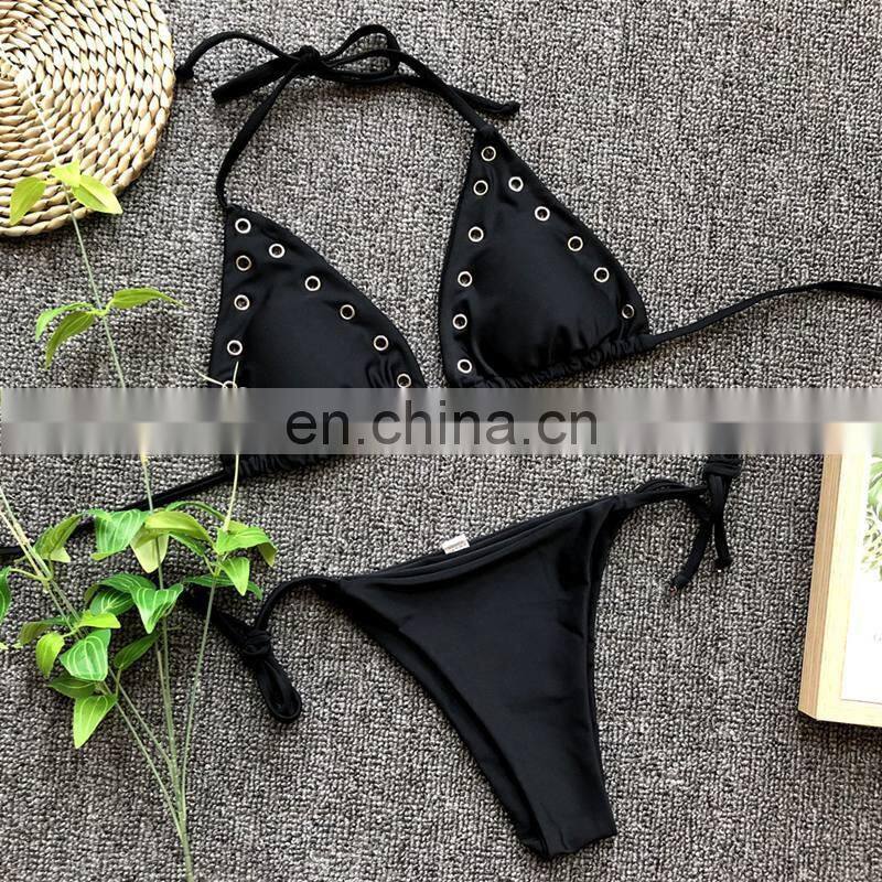 Solid Bikinis Tie Women Swimsuit High Waist Swimwear Bathing Suit Female Beach Swimwear Women's Bandeau Maillot De Bain Femme