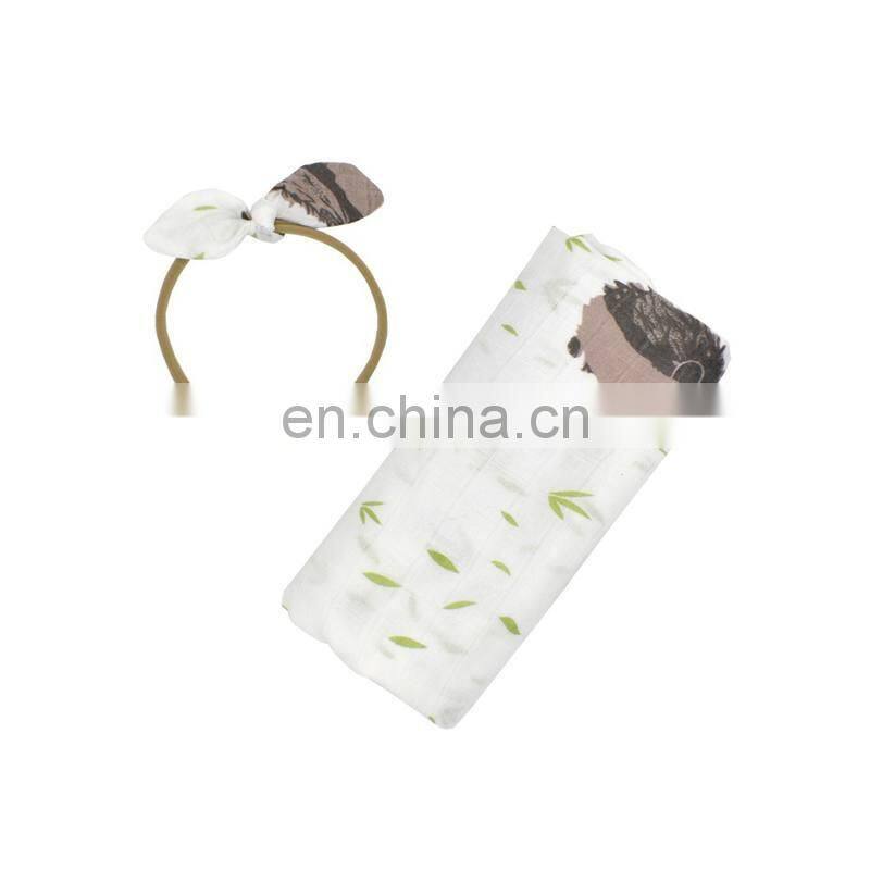 2Pcs Muslin Swaddle Blankets Headband Set Soft 100% Cotton Newborn Receiving Blankets Infant Swaddling Wrap Sleepsack