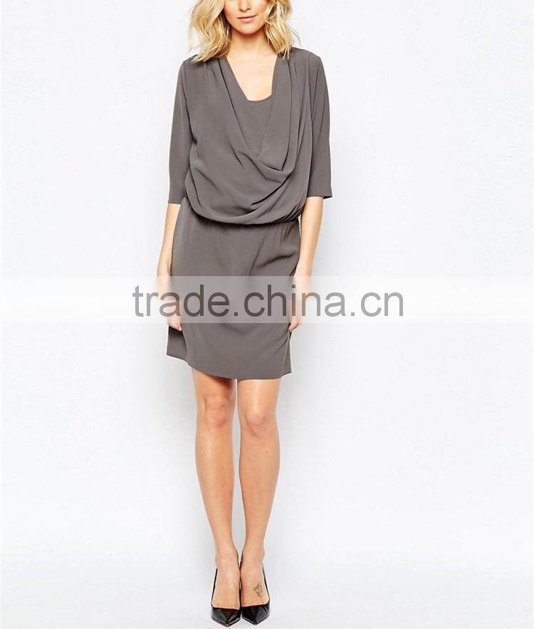 Office wear working breastfeeding nursing wrap front khaki short chiffon maternity dress clothing