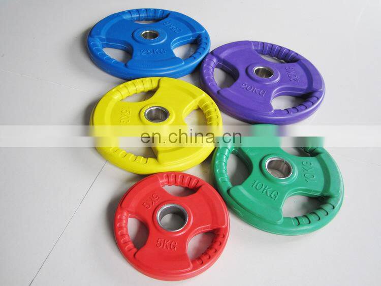 Three hole color rubber package iron barbell plate