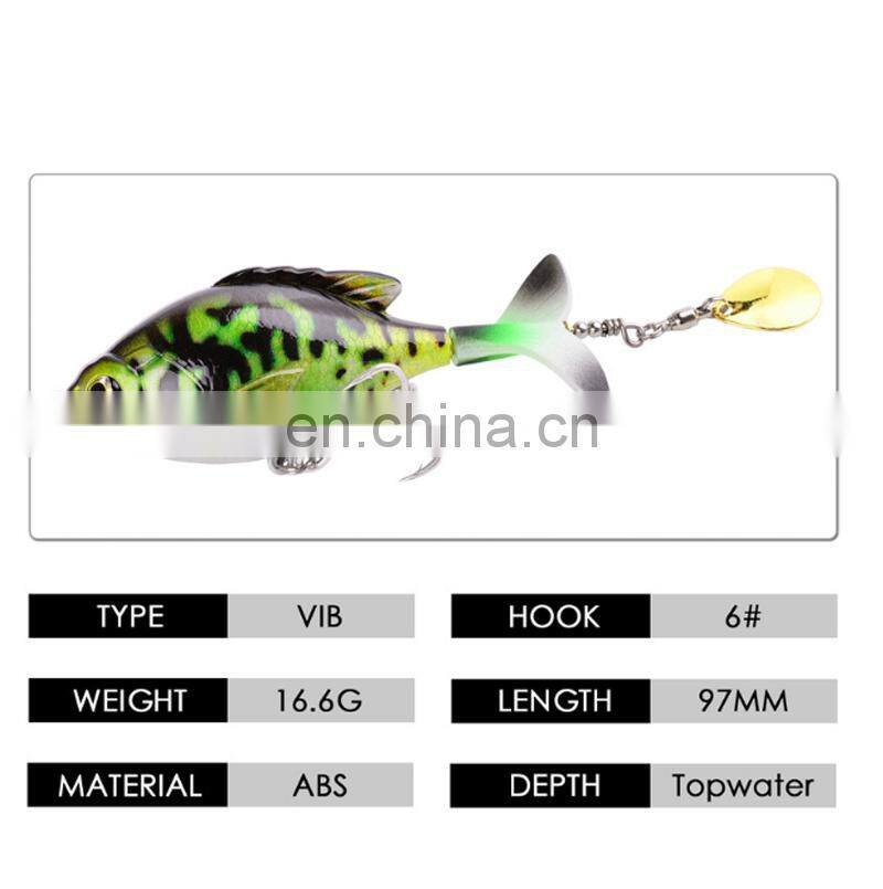 Amazon New Design 97mm 16.6g Topwater Floating Rotating Tail Artificial Hard Bait Fishing Lures Whopper Plopper