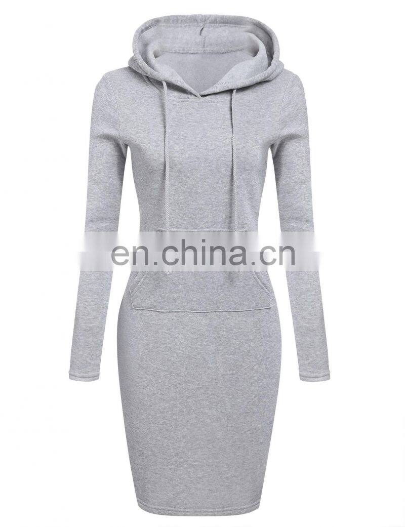 Wholesale custom fashion plain color pocket pullover casual drawstring pure color hoodie women long sleeve dress