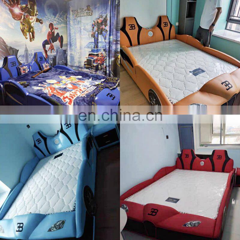 Children bed with guardrail solid wood multifunctional cartoon sports car bed