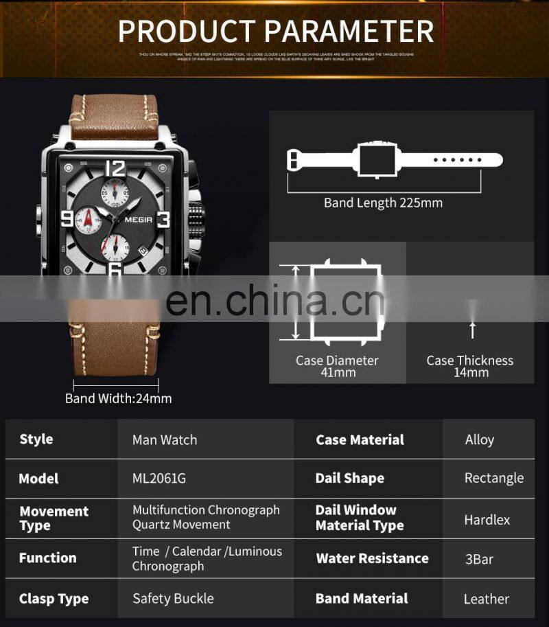 Megir 2061 Men Quartz Watches Luxury Chronograph Clock Men Leather Sport Army Military Wristwatch Quartz