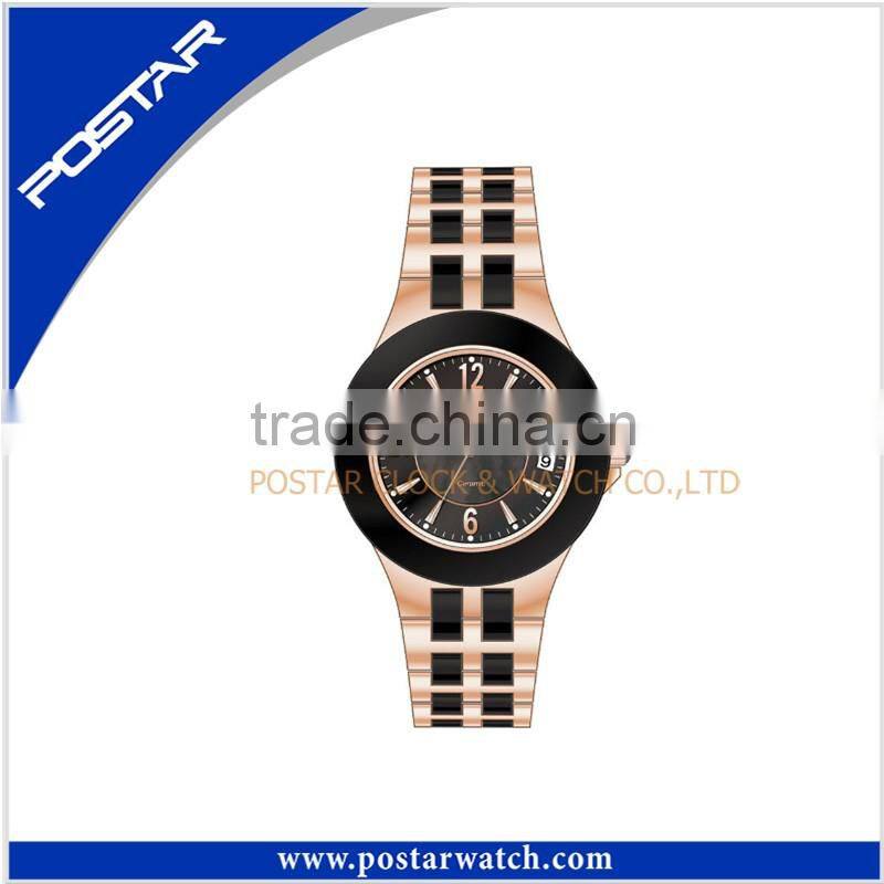 OEM Two Tone Plating Ceramic Wrist Watches