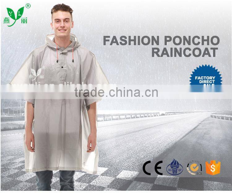 YANLI high quality fashion plastic silver poncho raincoat for adult