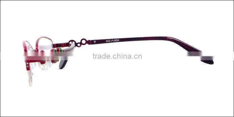 Fashion style women metal half frame eyeglasses frame with pattern temple with clear lenses