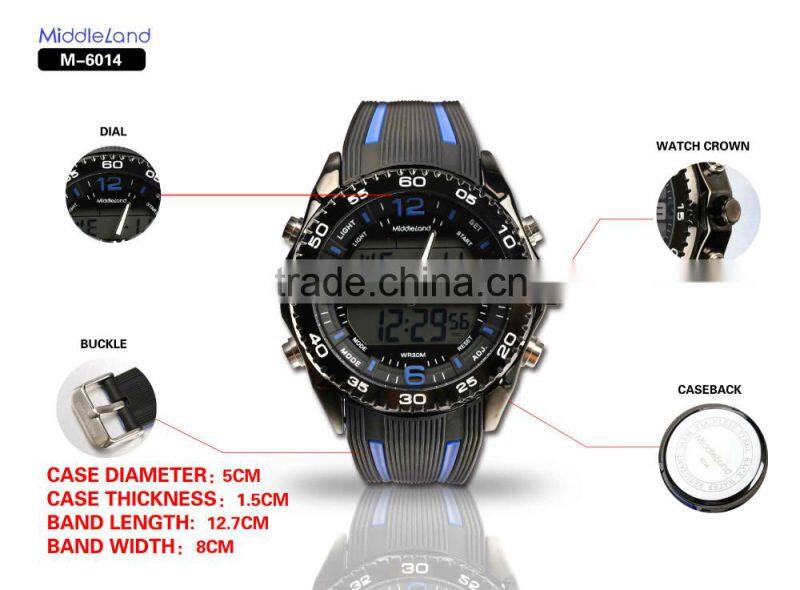 Hot-selling MIDDLELAND promotional custom silicone multi-function sports man wrist watch stainless steel case