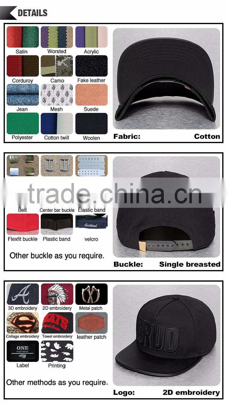 Customize 3D embroidery australian leather brim snapback hats