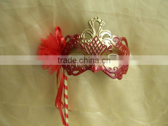 half face mask red and colorful mask with stick