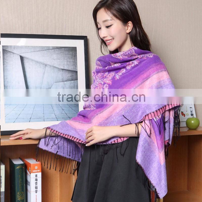 Tassel Flower Paisley Jacquard Square Lady Shawl