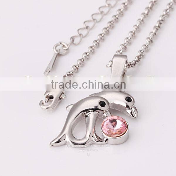 Hot sale marine-themed series, platinum plated pink crystal dolphin fashion neckalce 2013 LKN18KRGPN266