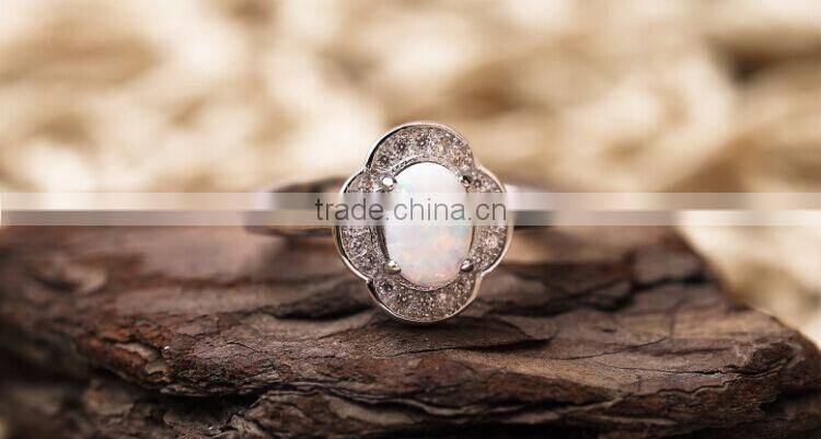 925 Silver Oval White Opal Ring Birthstone Ring