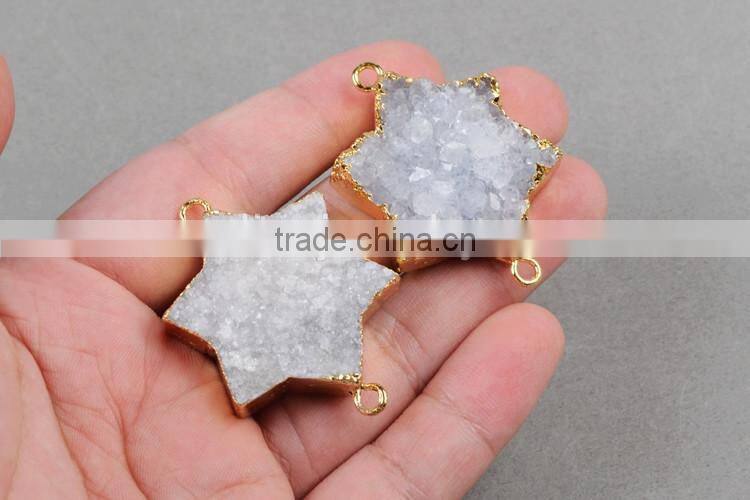White Summer SALE Star Druzy Druzzy Drusy Electroplated 24K Gold Plated Double Bail Pendant