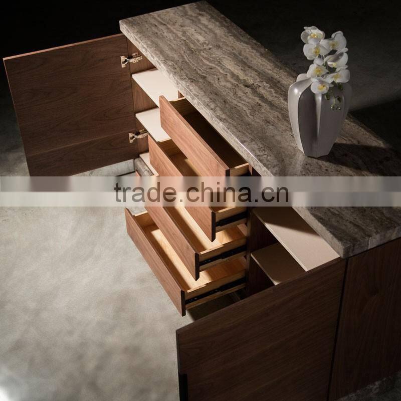 Travertine Top Wood Side Cabinet Design With Drawers Latest Design For Dining Room Use