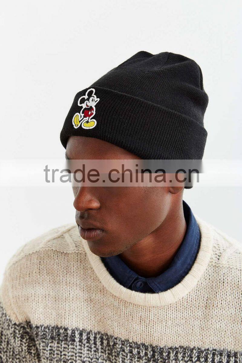 Promotional black warmth winter fun beanie knit hats for men