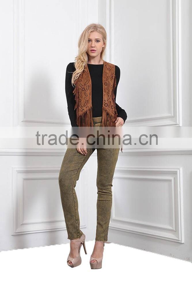 Latest lady suede vest jacket dress designs women tops designs wholesale