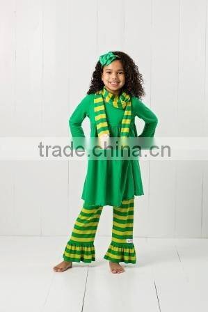 Baby girl boutique Plain top with stripe pants clothing sets