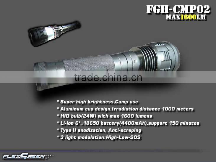 rechargeable 18650 hard anodization 24W HID camping flashlight