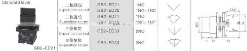 GB2-ED21 CNGAD 2 position selector black standard lever locked switch