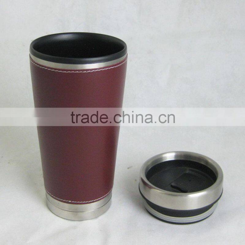 16oz travel mug with leather cover outer no handle