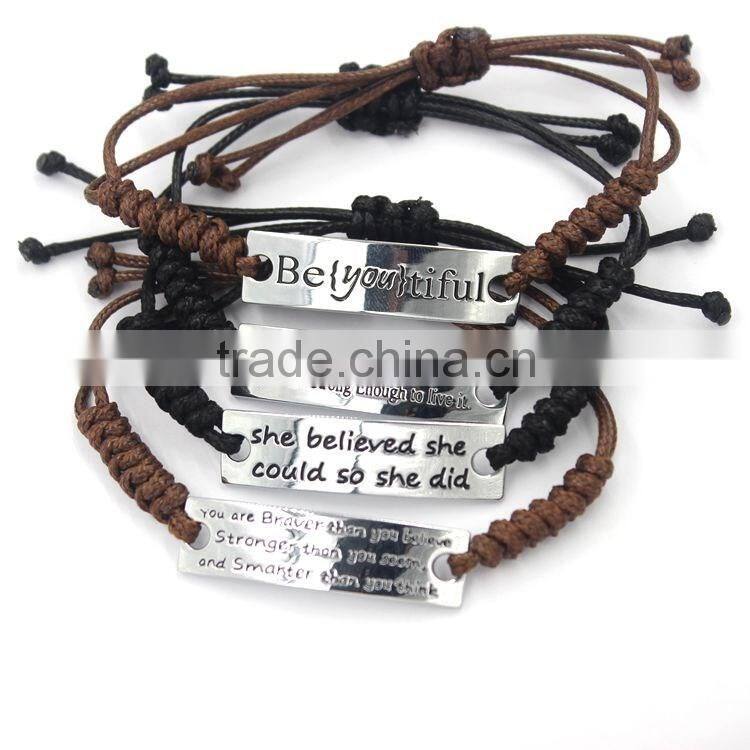 2016 Fashion Leather Word Bracelet Personalized Engraved Bracelets Wholesale