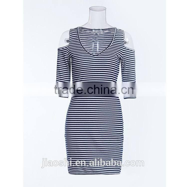 Hot sale knitted fabric simple design half sleeve lady fashion dress for daily life