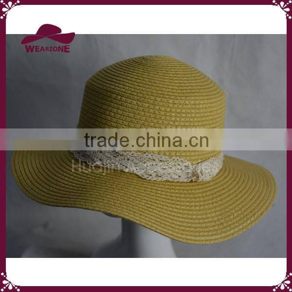 100% paper ladies summer hat straw boater hat with lace