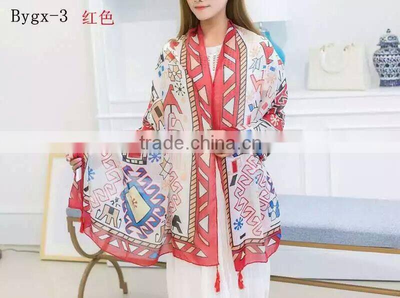female big flower printed tassel scarf autumn popular cotton voile shawls wrap head pure muslim scarves/ pashmina